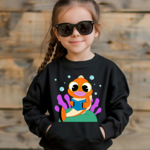 Ocean Friend kids tee featuring smiling sea creatures and underwater elements